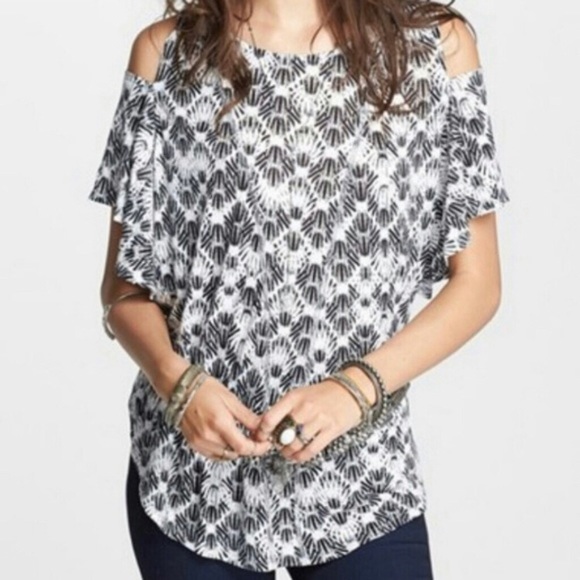 black and white cold shoulder top